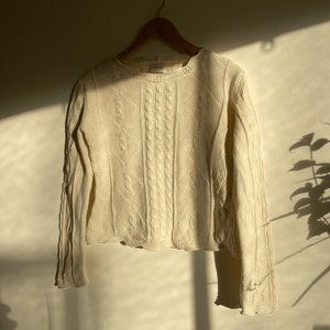 vintage Benetton cotton cable knit cropped sweater butter yellow grunge